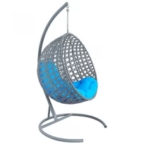 Подвесное кресло M-GROUP круглый Люкс с ротангом серое, голубая подушка